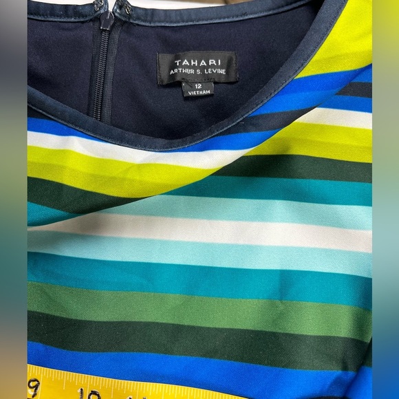 TAHARI Multi color sleeveless stripe scuba fit and flare dress size 12. - Picture 10 of 14